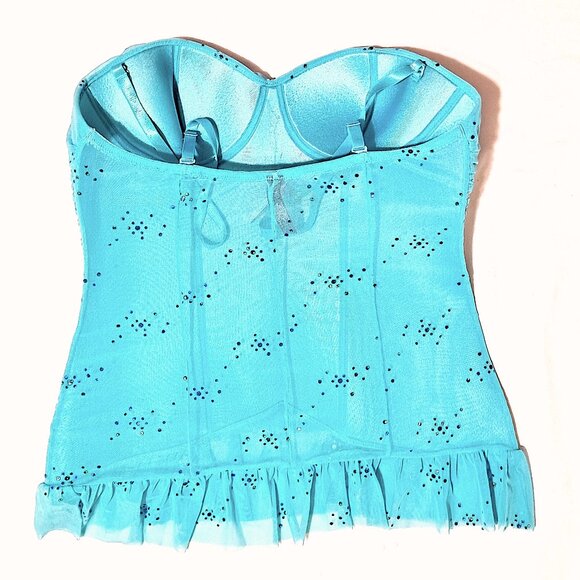 NWT Victoria Secret sexy little things Blue Sequin glitter Top Med Ruffle bottom - Picture 3 of 12